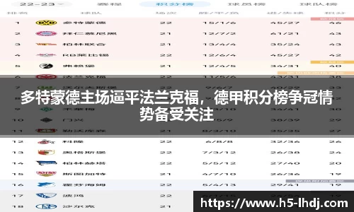 多特蒙德主场逼平法兰克福，德甲积分榜争冠情势备受关注
